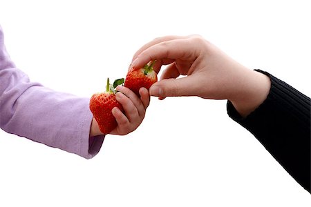 sarahdoow (artist) - Closeup of mother and daughter's hands sharing two juicy ripe strawberries, isolated on a white background Foto de stock - Super Valor sin royalties y Suscripción, Código: 400-07472547