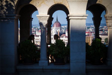 simsearch:400-07472830,k - View of Hungarian Parliament Building with customers at Buda Castle restaurant, Budapest, Hungary Stock Photo - Budget Royalty-Free & Subscription, Code: 400-07472829