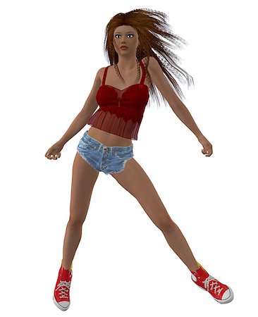 Digital render of a beautiful brunette girl in red top dancing. Stock Photo - Budget Royalty-Free & Subscription, Code: 400-07472918