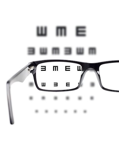 simsearch:400-08407302,k - Sight test seen through eye glasses, white background isolated Stock Photo - Budget Royalty-Free & Subscription, Code: 400-07473070