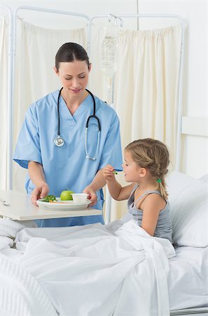 simsearch:400-07473471,k - Female doctor feeding breakfast to ill girl in hospital Photographie de stock - Aubaine LD & Abonnement, Code: 400-07473374