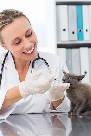 simsearch:400-07473619,k - Female veterinarian giving cat medicine through mouth in clinic Foto de stock - Royalty-Free Super Valor e Assinatura, Número: 400-07473592