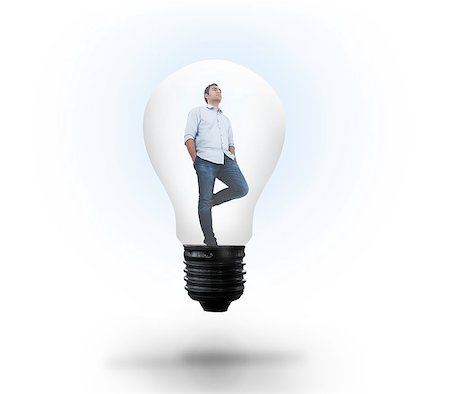 simsearch:400-06869489,k - Thinking man in light bulb on white background Photographie de stock - Aubaine LD & Abonnement, Code: 400-07484683