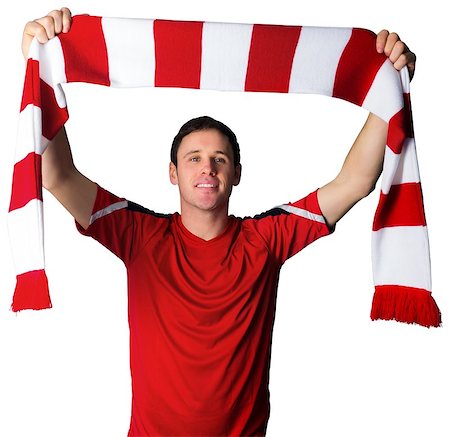 Football fan in red holding scarf on white background Stock Photo - Budget Royalty-Free & Subscription, Code: 400-07484957