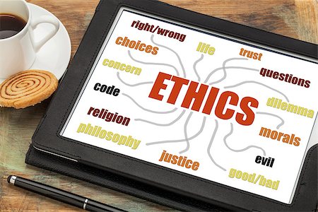 ethics word cloud or mind map on a  digital tablet with a cup of coffee Stockbilder - Microstock & Abonnement, Bildnummer: 400-07485259