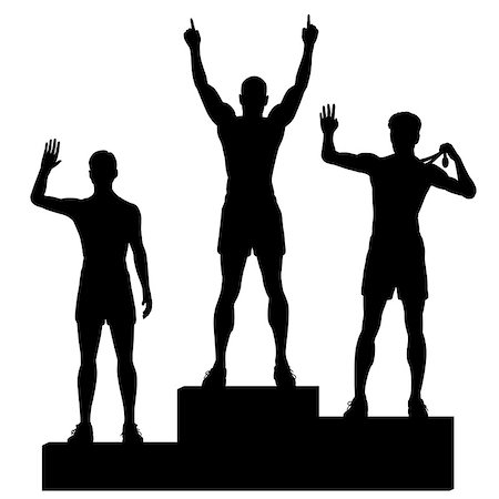 simsearch:400-05183305,k - Editable vector silhouettes of three male athletes celebrating on a medal podium with each figure as a separate object Stock Photo - Budget Royalty-Free & Subscription, Code: 400-07485990