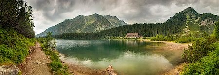 forest path panorama - mountain landscape with mountain chalet near Poprad Pond, High Tatras, Slovakia Stock Photo - Budget Royalty-Free & Subscription, Code: 400-07486184