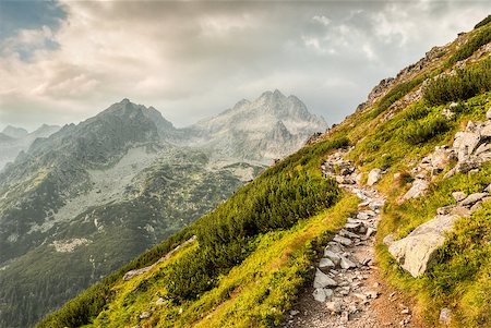 simsearch:400-09275243,k - mountain landscape with a path at summer sunset Stock Photo - Budget Royalty-Free & Subscription, Code: 400-07486185