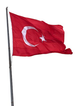 simsearch:622-02621533,k - Turkish flag on flagpole waving in wind. Isolated on white background. Stock Photo - Budget Royalty-Free & Subscription, Code: 400-07486192