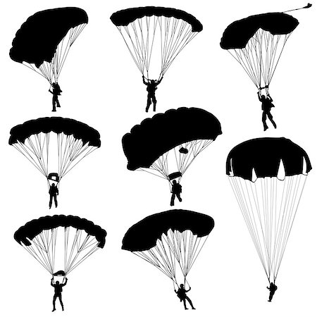 sky diver - Set skydiver, silhouettes parachuting vector illustration Foto de stock - Super Valor sin royalties y Suscripción, Código: 400-07486727