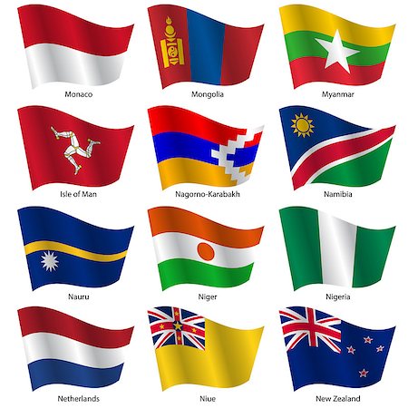 Set  Flags of world sovereign states. Vector illustration. Set number 11. Exact colors. Easy changes. Foto de stock - Super Valor sin royalties y Suscripción, Código: 400-07486741