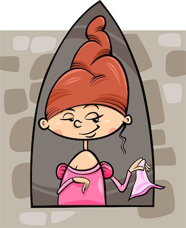 Cartoon Illustration of Cute Beautiful Princess at the Tower Window Fairytale Fantasy Character Foto de stock - Super Valor sin royalties y Suscripción, Código: 400-07486756