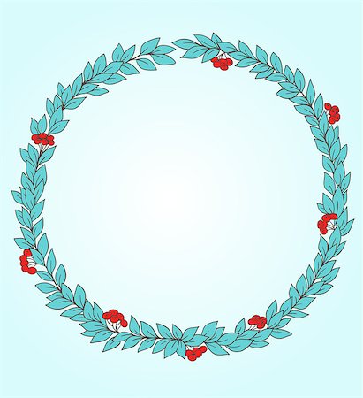 Decorative round vector floral frame with leaves and berries Stock Photo - Budget Royalty-Free & Subscription, Code: 400-07486770