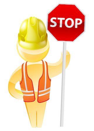 engineers hat cartoon - Stop sign construction man with hard hat and hi vis jacket Stock Photo - Budget Royalty-Free & Subscription, Code: 400-07486791
