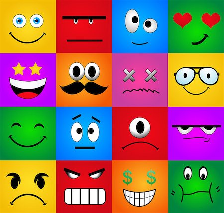 emoticons - Cartoon Set Of Different Cute Faces Stock Photo - Budget Royalty-Free & Subscription, Code: 400-07486843