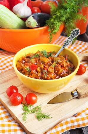eggplant stew - Vegetable stew (Ratatouille) in yellow bowl on the table Stock Photo - Budget Royalty-Free & Subscription, Code: 400-07480475