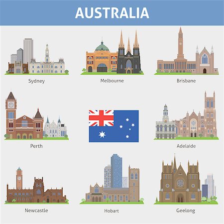 simsearch:400-07485802,k - Australia. Symbols of cities. Vector set Foto de stock - Super Valor sin royalties y Suscripción, Código: 400-07480593