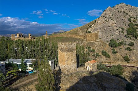 Medieval tower and old Christian temple near the ruins of the Genoese fortress in Sudak, Crimea Stock Photo - Budget Royalty-Free & Subscription, Code: 400-07480789