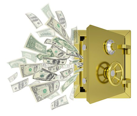 simsearch:400-08134004,k - Dollars are emitted from an open safe. Isolated on white background Fotografie stock - Microstock e Abbonamento, Codice: 400-07481207