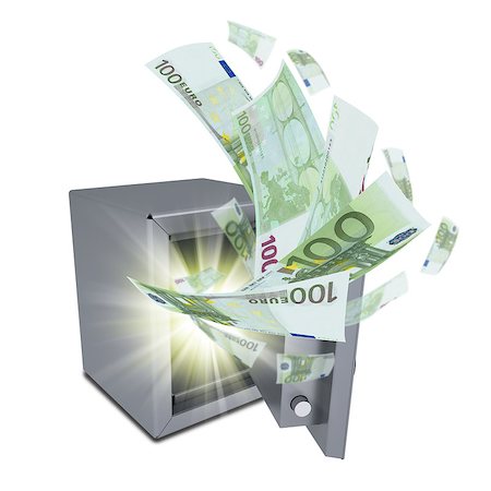 simsearch:400-08134004,k - Euro banknotes are emitted from an open safe. Isolated on white background Fotografie stock - Microstock e Abbonamento, Codice: 400-07481262