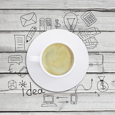 Conceptual image of cup of coffee with business sketches at background Stock Photo - Budget Royalty-Free & Subscription, Code: 400-07481447