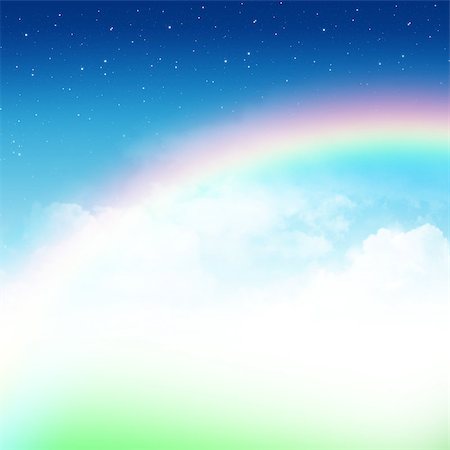 simsearch:400-08014821,k - Cloudy blue sky with rainbow and stars abstract background Photographie de stock - Aubaine LD & Abonnement, Code: 400-07481651