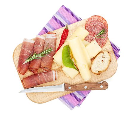simsearch:400-07481817,k - Cheese, prosciutto, bread, vegetables and spices. Isolated on white background Stock Photo - Budget Royalty-Free & Subscription, Code: 400-07481823