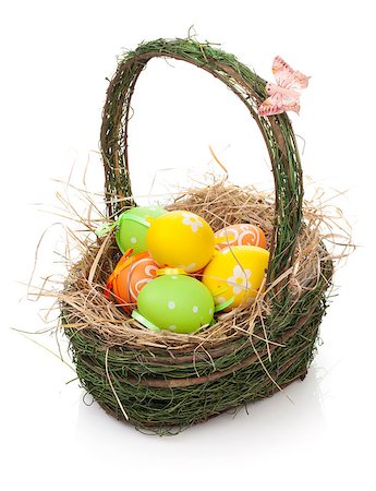 simsearch:400-07406705,k - Easter eggs basket. Isolated on white background Foto de stock - Super Valor sin royalties y Suscripción, Código: 400-07481920