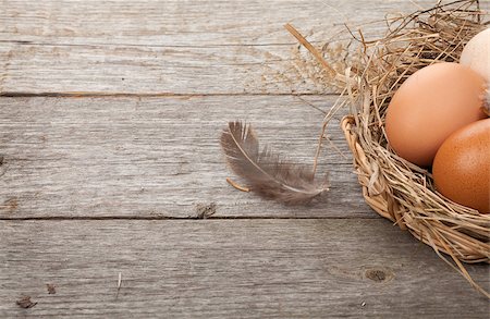 egg and farm - Eggs nest on wooden table with copy space Stock Photo - Budget Royalty-Free & Subscription, Code: 400-07481922