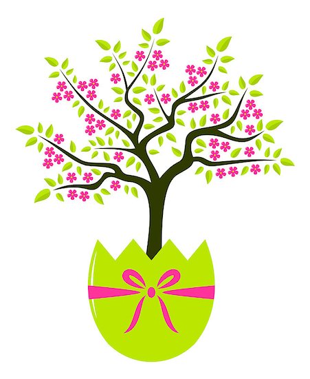 vector flowering tree in egg pot isolated on white background, Adobe Illustrator 8 format Photographie de stock - Libre de Droits (LD), Artiste: beta757, Le code de l’image : 400-07481999