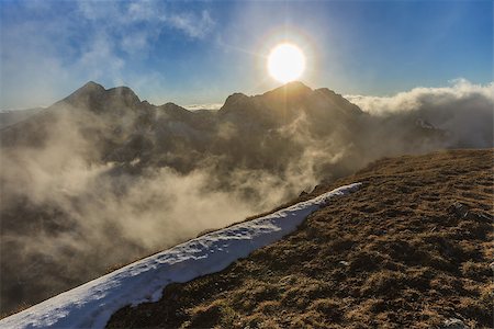 simsearch:400-07302061,k - Sunset over the Fagaras Mountains, Romania. In background the Negoiu Peak  2535m Foto de stock - Royalty-Free Super Valor e Assinatura, Número: 400-07482008