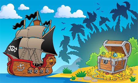 simsearch:400-08920059,k - Pirate theme with treasure chest 1 - eps10 vector illustration. Photographie de stock - Aubaine LD & Abonnement, Code: 400-07482479