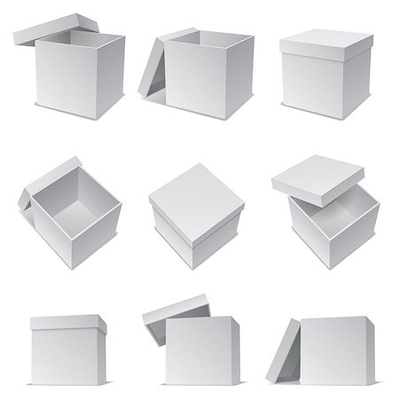 Set of 9 opened and closed white paper boxes. Stock Photo - Budget Royalty-Free & Subscription, Code: 400-07482506