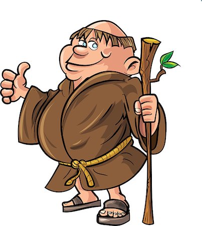 simsearch:400-07056273,k - Cartoon monk holding a stick. Isolated on white Foto de stock - Super Valor sin royalties y Suscripción, Código: 400-07482715