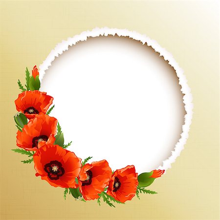 Red poppies floral round frame, vector illustration Stock Photo - Budget Royalty-Free & Subscription, Code: 400-07498302
