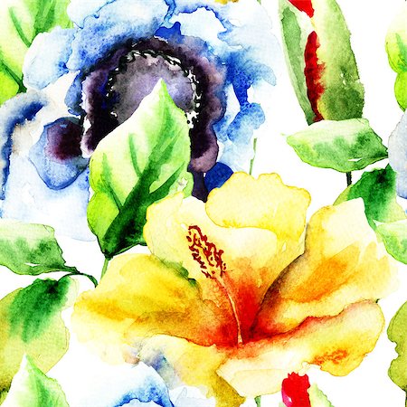 simsearch:400-07245386,k - Floral seamless pattern, watercolor illustration Stockbilder - Microstock & Abonnement, Bildnummer: 400-07498581