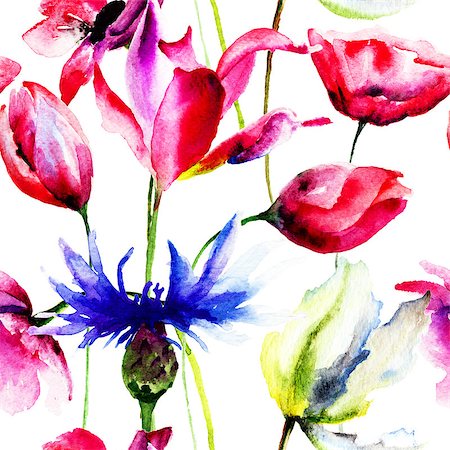 simsearch:400-07498585,k - Seamless wallpapers with Beautiful flower, Watercolor painting Photographie de stock - Aubaine LD & Abonnement, Code: 400-07498599