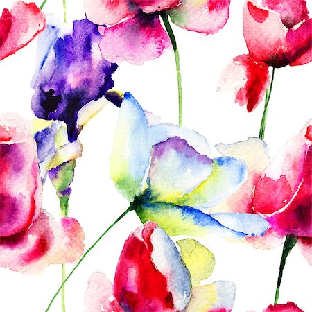 simsearch:400-07498585,k - Seamless pattern with Summer flowers, watercolor illustration Photographie de stock - Aubaine LD & Abonnement, Code: 400-07498592