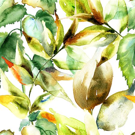 simsearch:400-07498585,k - Watercolor illustration of green leaves, seamless pattern Photographie de stock - Aubaine LD & Abonnement, Code: 400-07498606