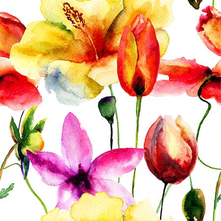 simsearch:400-07498585,k - Seamless wallpaper with wild flowers, watercolor illustration Photographie de stock - Aubaine LD & Abonnement, Code: 400-07498614