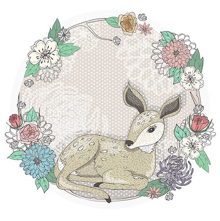 Cute baby deer and flowers frame. Stockbilder - Microstock & Abonnement, Bildnummer: 400-07498771