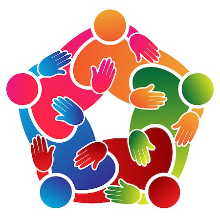 people together vector - Colorful team work people pentagon in close relation Stock Photo - Budget Royalty-Free & Subscription, Code: 400-07499026