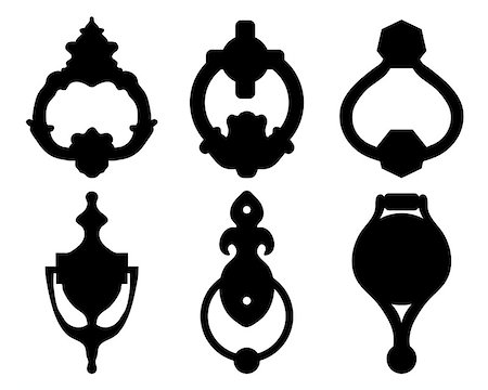 pushing door - Black silhouettes of door knocker, vector illustration Stock Photo - Budget Royalty-Free & Subscription, Code: 400-07499067