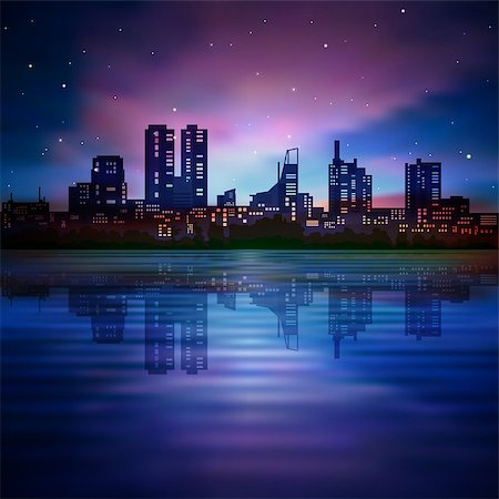 abstract blue background with silhouette of city and sunrise Stock Photo - Budget Royalty-Free & Subscription, Code: 400-07499148