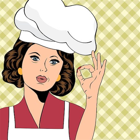 retro apron clipart - pop art woman cook, illustration in vector format Foto de stock - Super Valor sin royalties y Suscripción, Código: 400-07499393