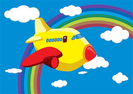 Cartoon Airplane in the Rainbow Sky - Vector Illustration Stock Photo - Budget Royalty-Free & Subscription, Code: 400-07499484