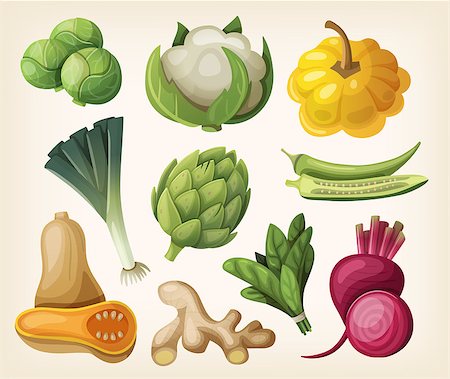 Set of exotic vegetables. Vector Stockbilder - Microstock & Abonnement, Bildnummer: 400-07499909