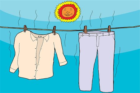 simsearch:6102-07842809,k - Damp clothes on clothesline drying under smiling sun Photographie de stock - Aubaine LD & Abonnement, Code: 400-07499956