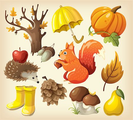 Set of elements and items that represent autumn. Vector Stock Photo - Budget Royalty-Free & Subscription, Code: 400-07499968