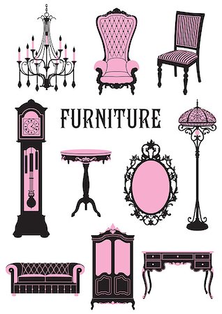 A two-tone silhouette of furniture, also available as a Vector in Adobe illustrator EPS format, compressed in a zip file. The different graphics are grouped together on separate layers. The text has been converted to paths, so no fonts are required. The document is set up at A4 size, but the vector version be scaled to any size without loss of quality. Stock Photo - Budget Royalty-Free & Subscription, Code: 400-07504689